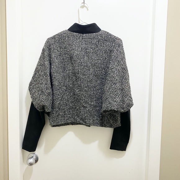 Zara Batwing Convertible Tweed Jacket Mandarin Collar or Lapels Grey Black M - Picture 4 of 16